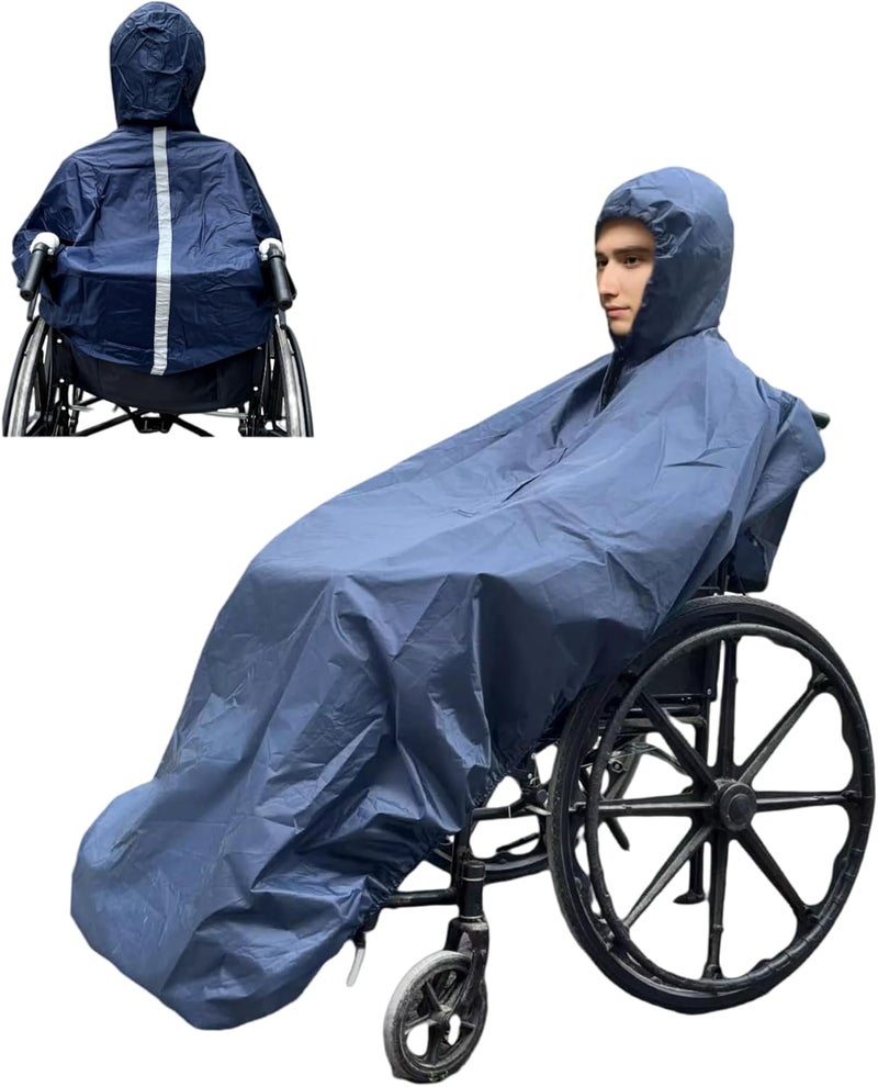 Fonakei Wheelchair Poncho adult - Waterproof Rain Poncho for Men, Extra Long with Elastic Band Edge, Ideal for Wheelchair, Navy Color, Perfect Rain Cover & Scooter Cover - Image 1